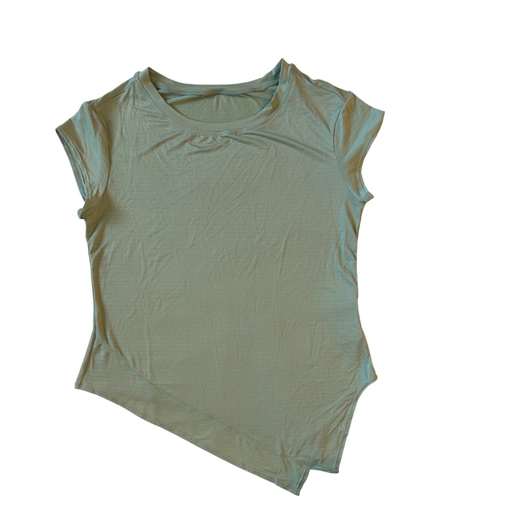 Halara Women XS Sage Green Asymmetrical Hem Ribbed Cap Sleeve Activewear Top NEW